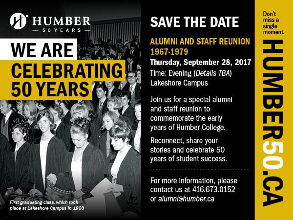 HumberAlumni's tweet photo. Save the date and spread the word! #Reunion #Humber50 #HumberCollege #HumberAlumni https://t.co/xqgbffPgty