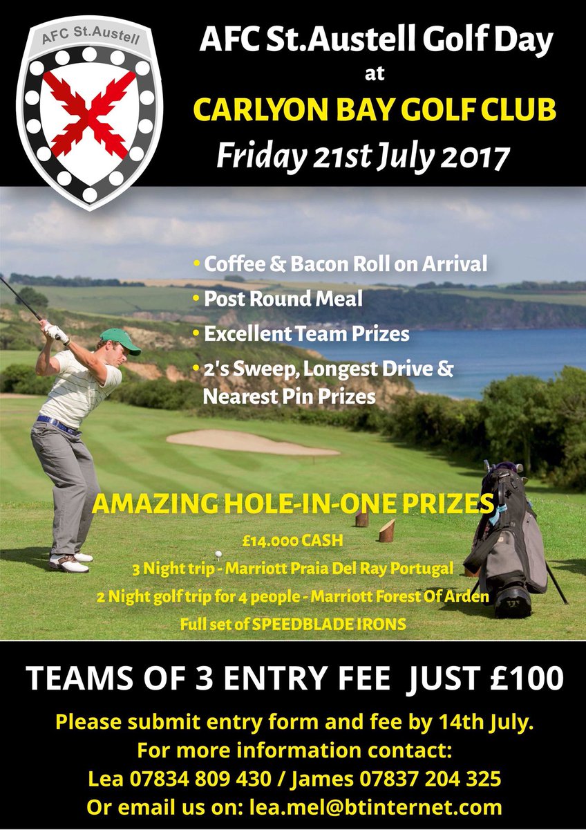 Just to confirm the golf day has sold out! Thanks to our sponsors for the day <a href="/BritBarandWaves/">The Britannia Inn</a> <a href="/restormelins/">Restormel Insurance</a> @apdoorsltd <a href="/AvantiGas/">AvantiGas</a>
