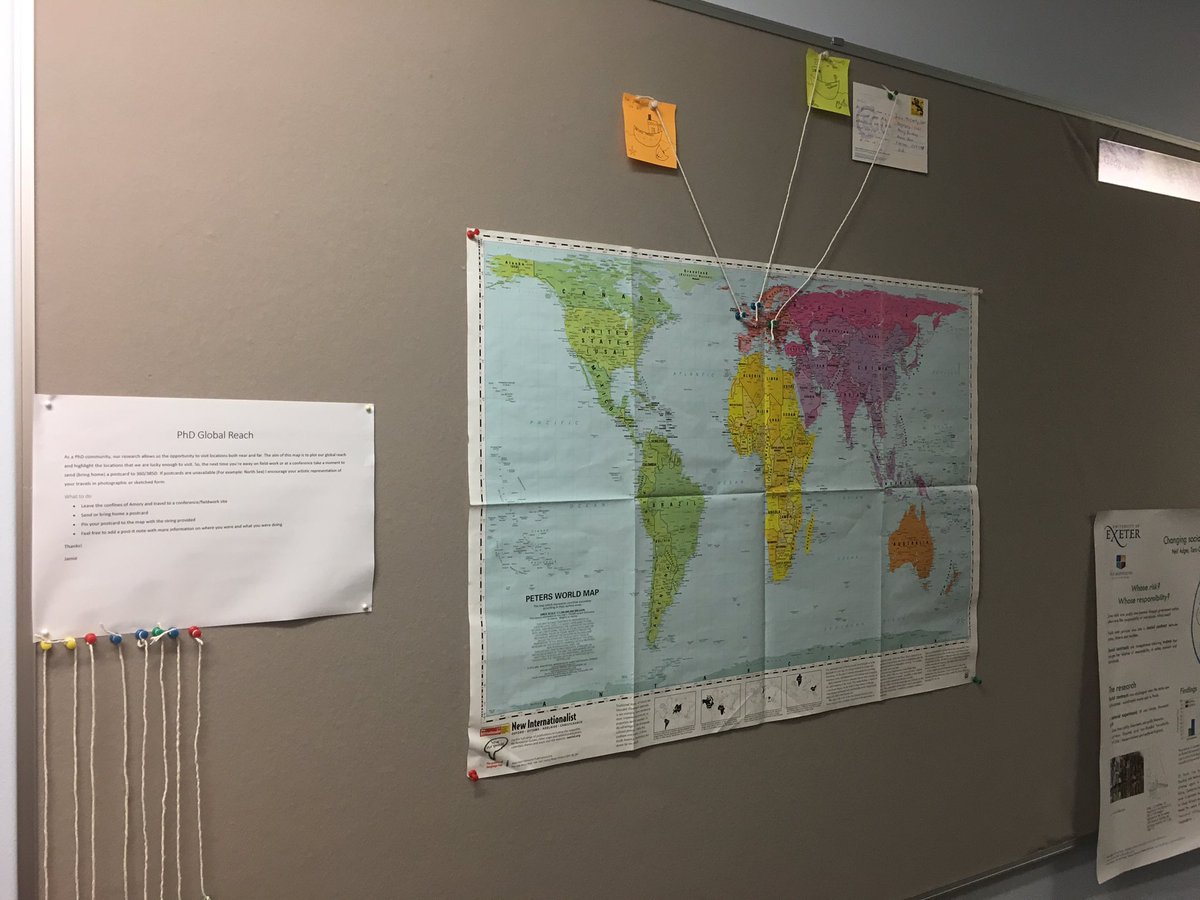 JMcCGeo's tweet photo. A new addition to @ExeterGeography, our PhD research map. Pin your postcards from fieldwork/conferences to illustrate our communities reach https://t.co/vz0qZvZunV