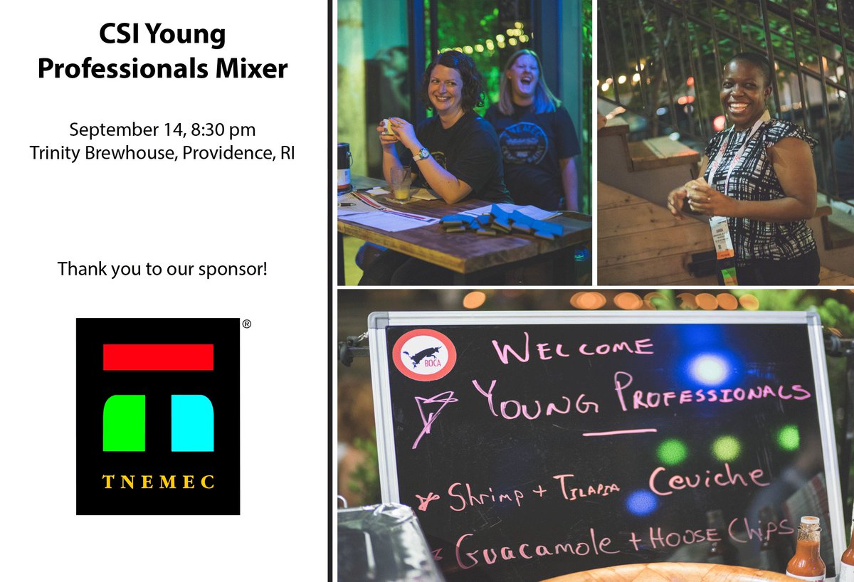 CSIConstruction's tweet photo. Young Professionals! Make plans for the #CSIYPS Mixer 9/14 at Trinity Brewhouse sponsored by @TnemecCompany https://t.co/UUrgzyKKN1 https://t.co/2GnWtjbrUT