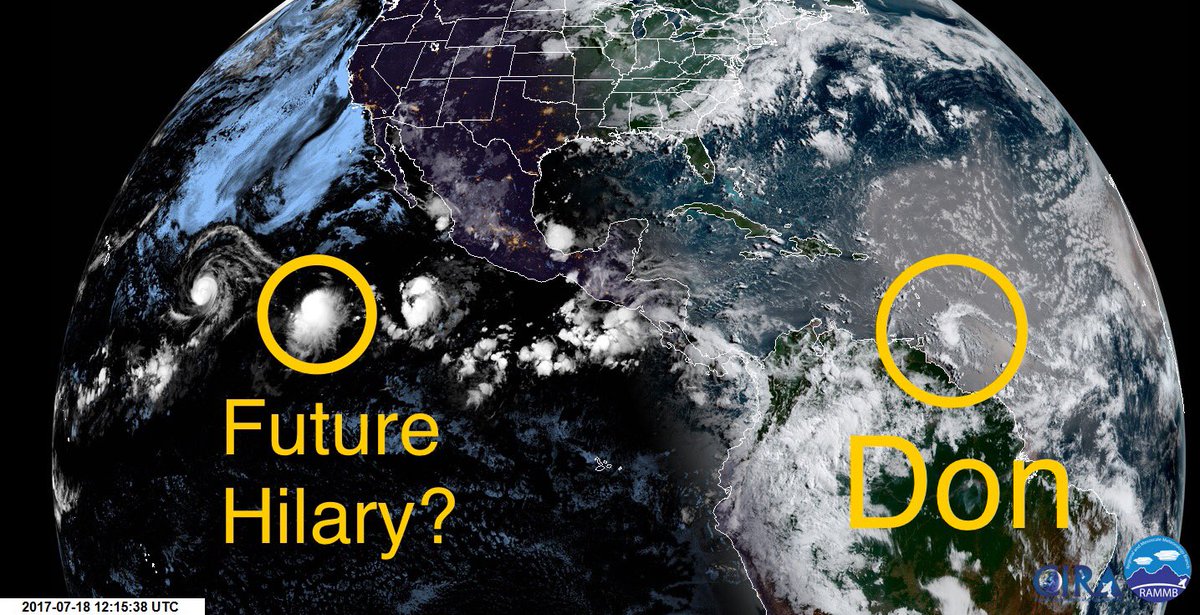 No joke - Don is an Atlantic storm, Hilary appears to be forming in the Pacific. Pure coincidence, but feel free to insert your joke here.