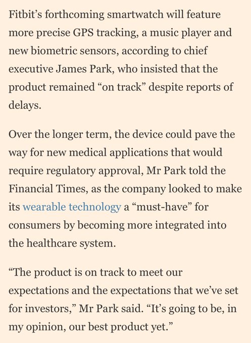 Fitbit CEO says its smartwatch is "on track", could pave the way for FDA-approved applications - @FT<a href="/tag/tnw2019"class="tags"><span>#tnw2019</span></a>