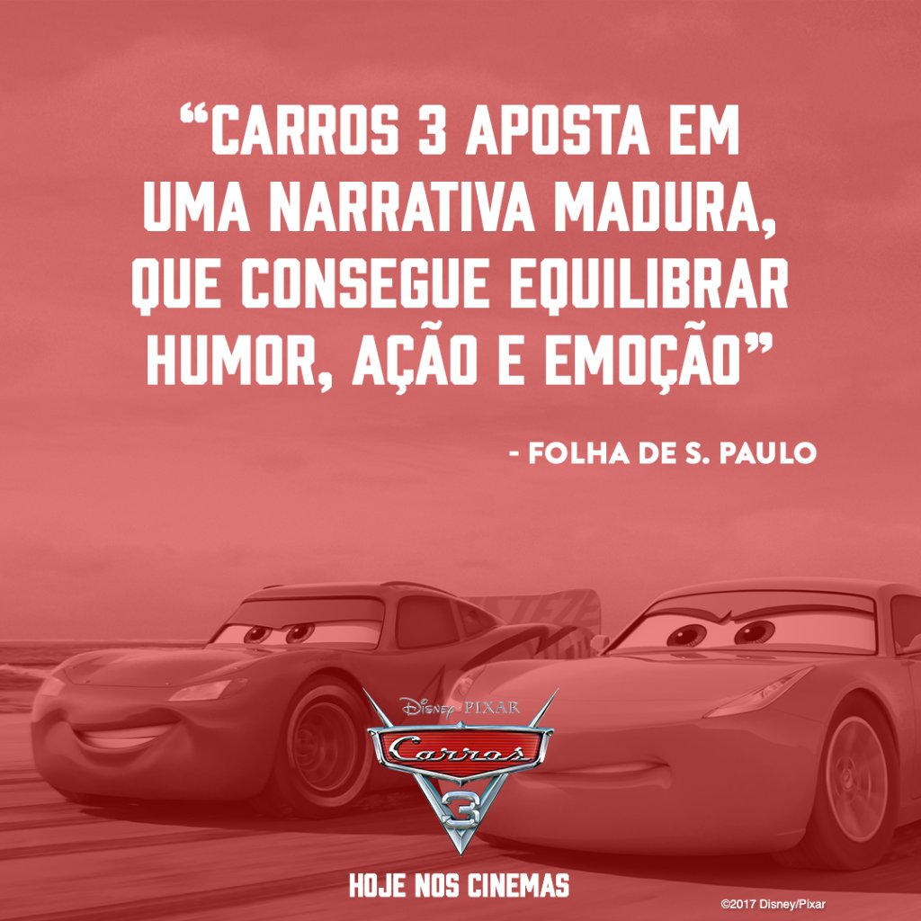 DisneyStudiosBR's tweet photo. Humor, ação e emoção! Quem já conferiu #Carros3 nos cinemas?! #EleEhOCara https://t.co/giRKkYQnwB