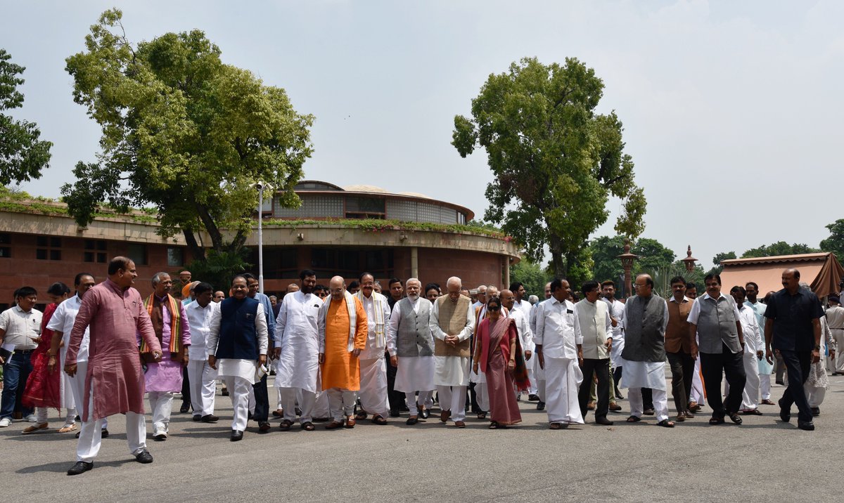 narendramodi's tweet photo. Earlier today, accompanied @MVenkaiahNaidu Garu as he filed his nomination papers for the office of Vice President. https://t.co/gtWUzgUWjV