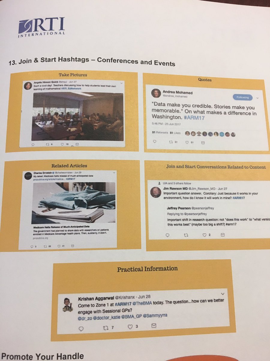 kevinanselmo's tweet photo. How to use Twitter at conferences. #RTICommsWorkshop https://t.co/ZC9NAEef0q