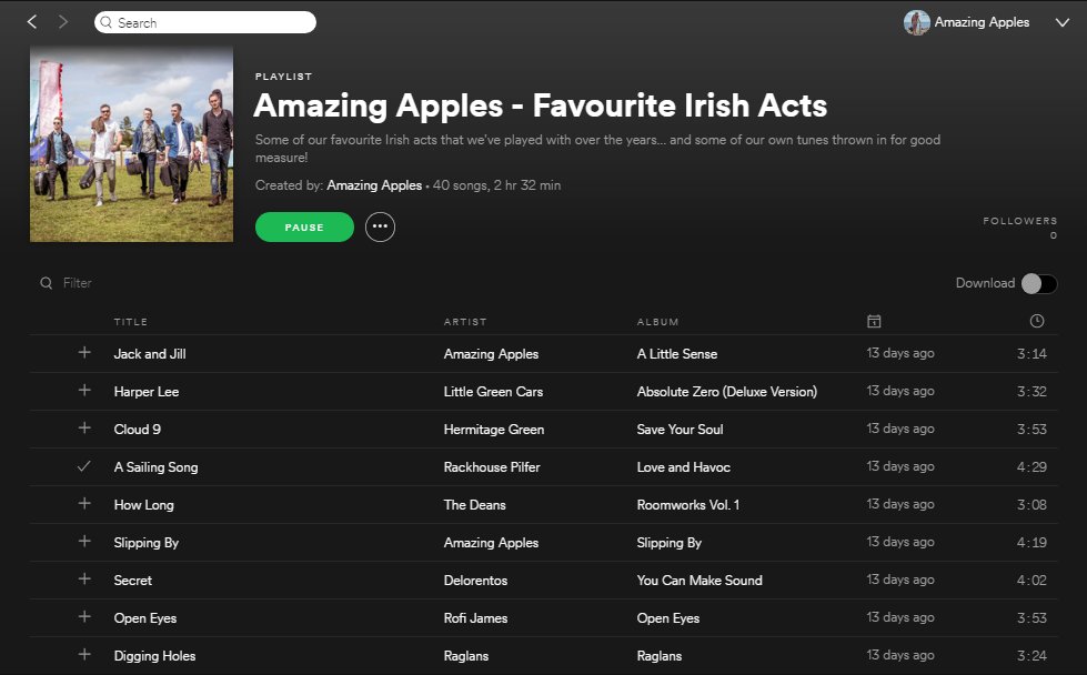 Check out our new #Spotify Playlist of some of our favourite Irish acts that we've played with over the years: open.spotify.com/user/amazingap…