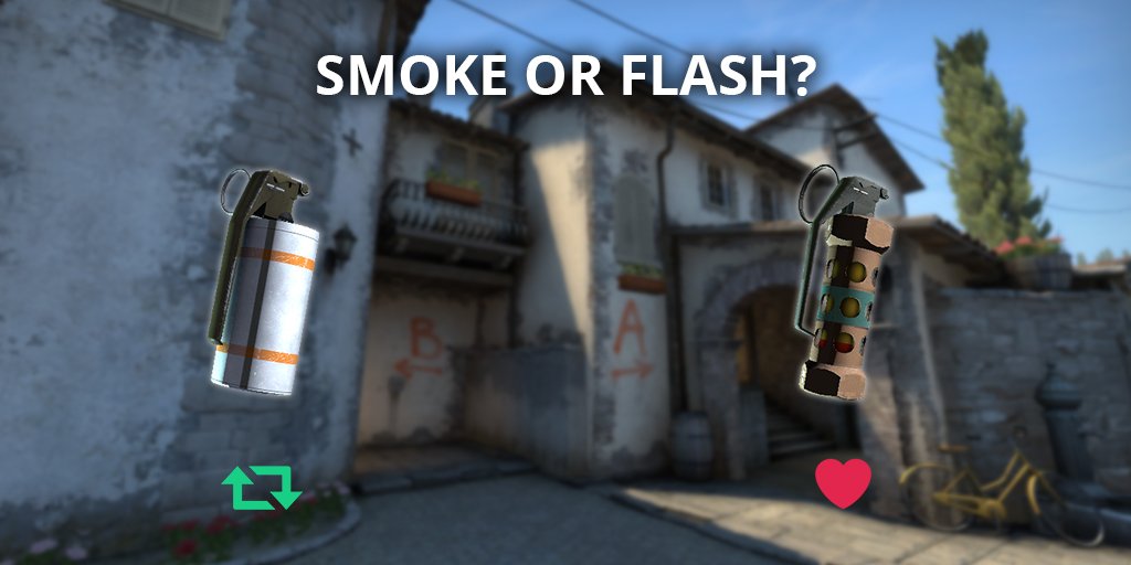 ESLCS's tweet photo. What is your choice on Sunday if the money is short? Smoke or flash? What will it be in the #Go4CSGO Europe Series? https://t.co/xssKsVQlRV https://t.co/nJLPxqEQ26