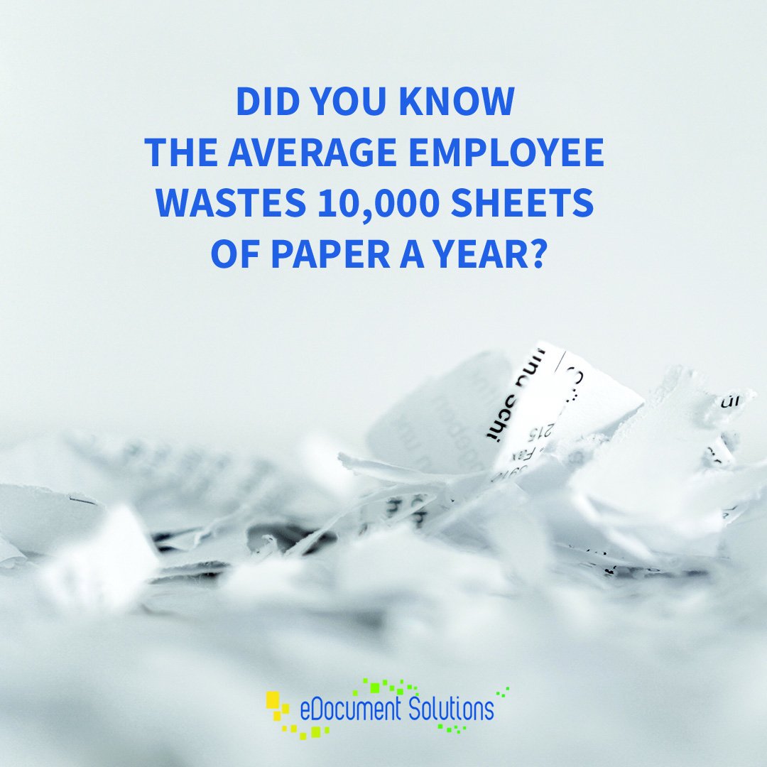eDocSol's tweet photo. The average #employee wastes 10,000 sheets of #paper a year. We have solutions that can minimize this. Learn more:  https://t.co/qXLek7UYKk https://t.co/EbSRxEIctP