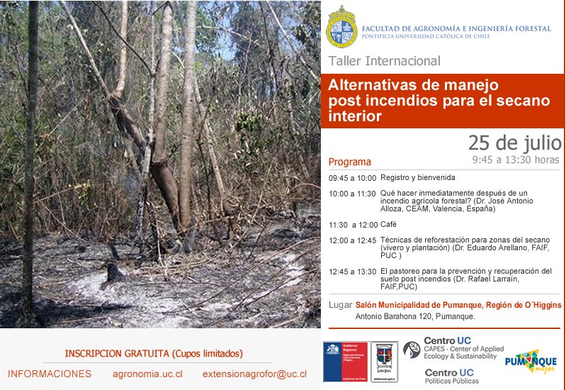 AgronomiaUC's tweet photo. Académicos de la Facultad dictarán un taller en Pumanque para ayudar a zonas incendiadas, inscripciones en https://t.co/KzA655hOGk https://t.co/0MSPogMtSM