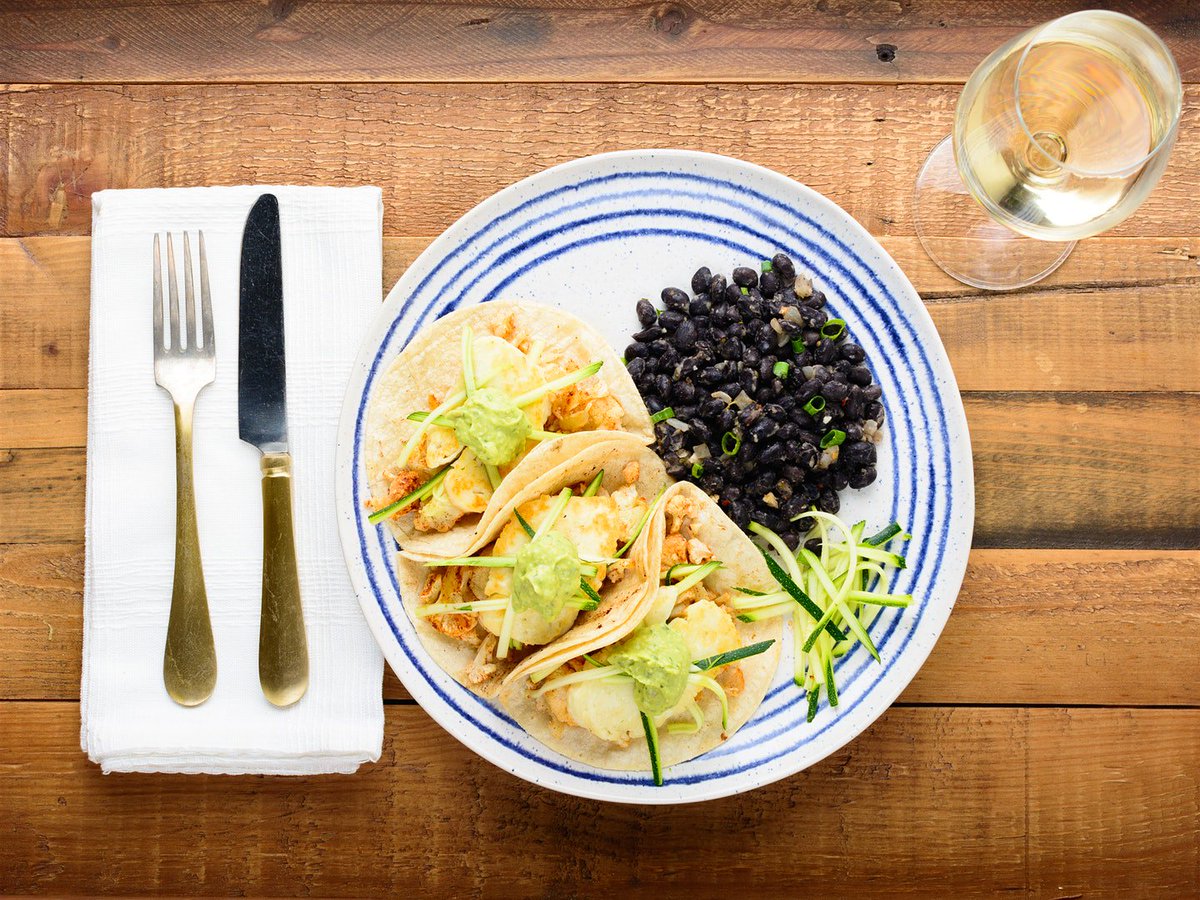 GalleyBaltimore's tweet photo. Enjoy our cauliflower and halloumi tacos! Topped w/a spicy avocado and basil guacamole and served w/a side of Mexican roasted black beans. https://t.co/RQaQ6HKw5e
