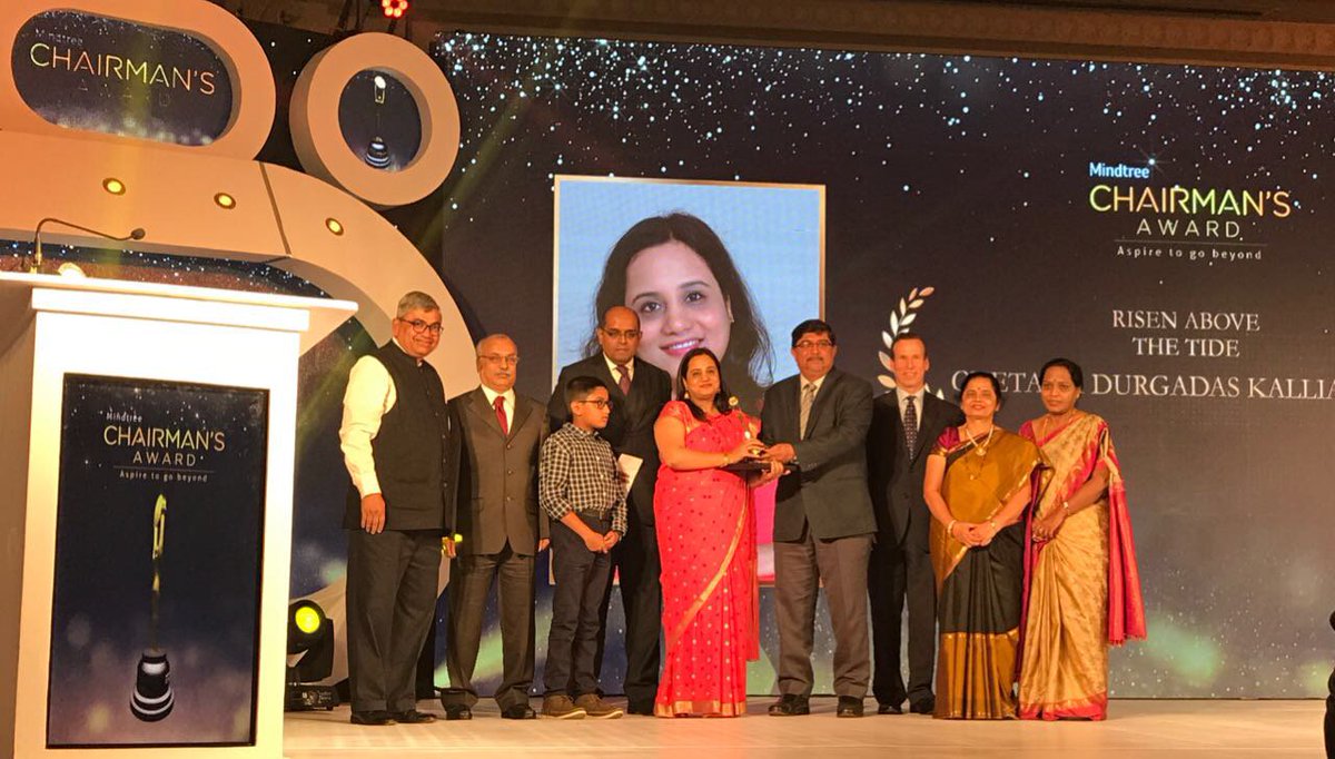 Mindtree_Ltd's tweet photo. Congratulations to Chetana Durgadas Kallianpur - "Risen above the tide" Award #BestofMindtree #ChairmansBest #ChairmansAward2017 https://t.co/asGhfRCzrK