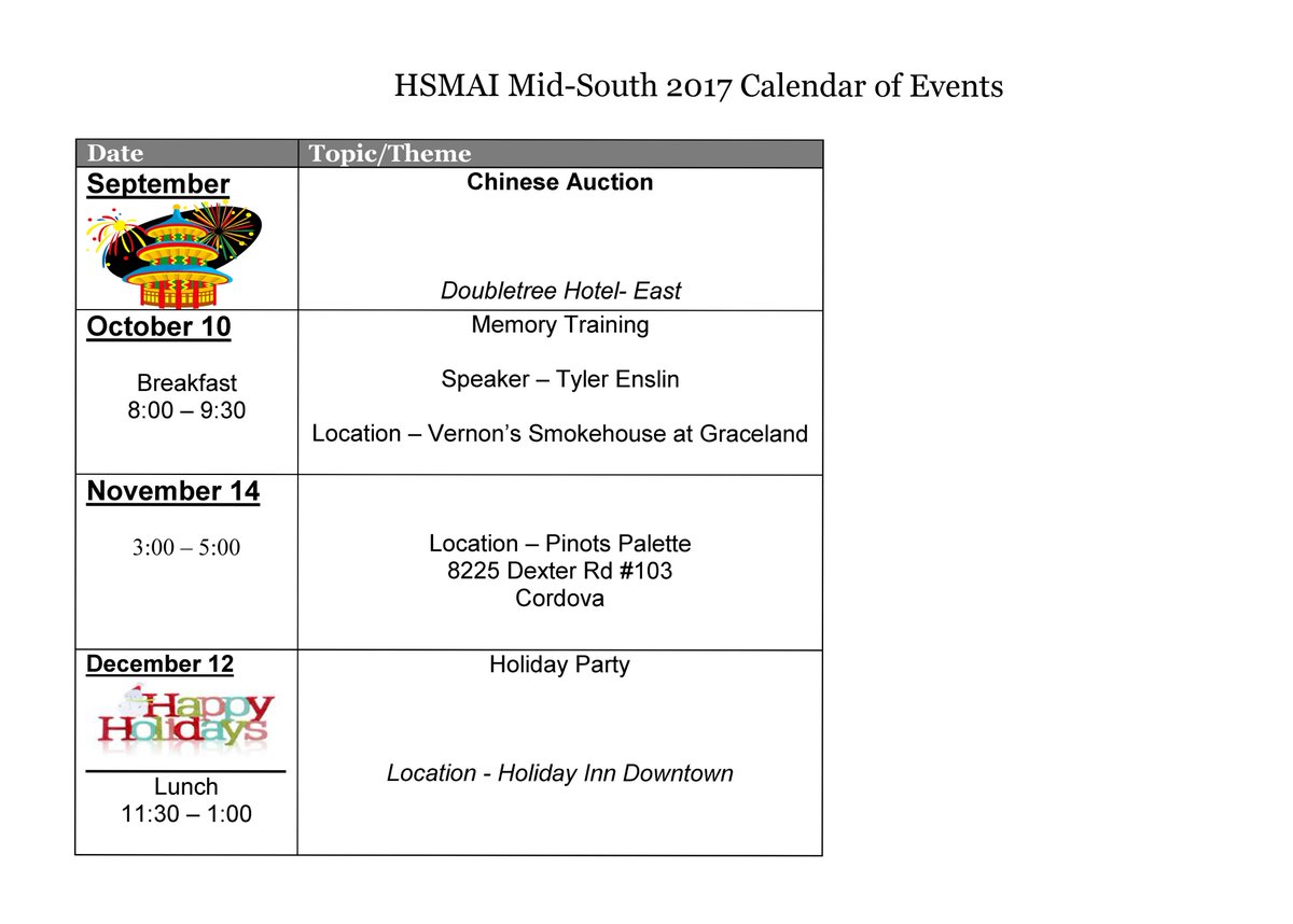 Mark your #HSMAI events calendar! See you at our #ChineseAuction in September! #choose901 #ilovememphis