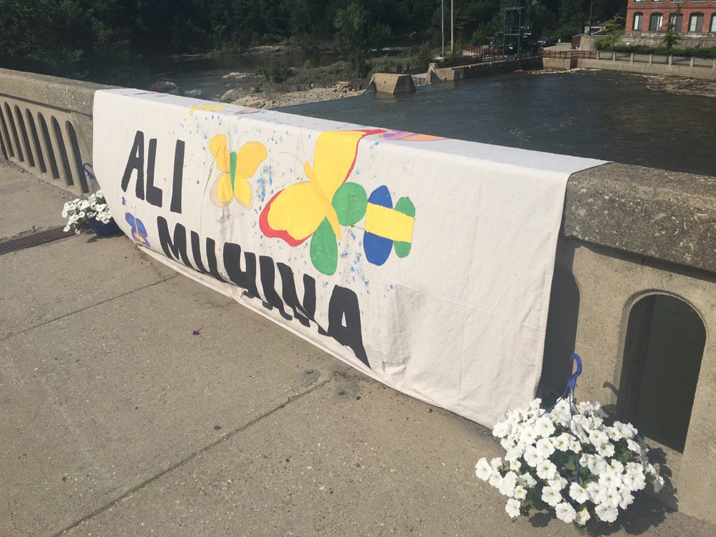 A memorial now on the Winooski Bridge for Ali Muhina, 11, who drowned last week in the #Winooski River. #vt <a href="/MyNBC5/">MyNBC5</a>