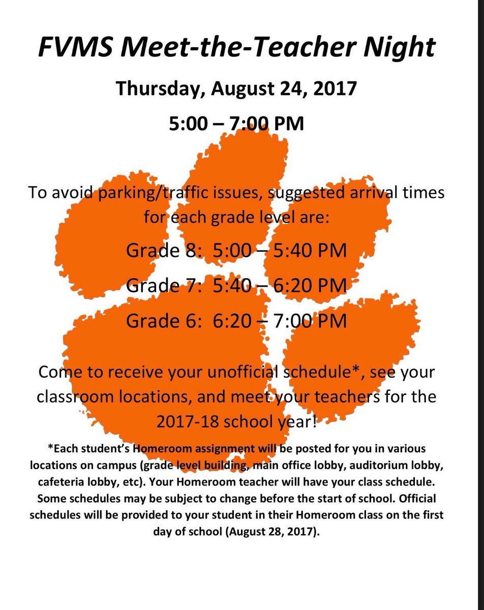 FuquayVarinaMS's tweet photo. Mark Your Calendars for the FVMS Meet the Teacher Night! See below: https://t.co/CQ5gjXKhxr
