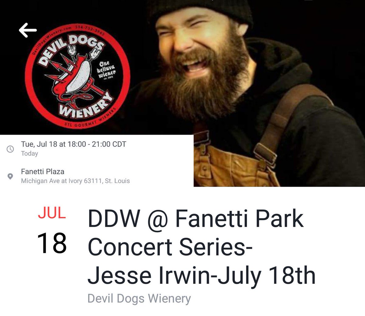 devildogsSTL's tweet image. Join us tonight at Fanetti Plaza with @JesseIrwin_ FREE ADMISSION!
Grab a wiener while you're there.
#livemusic #hotdogs #streetmeat