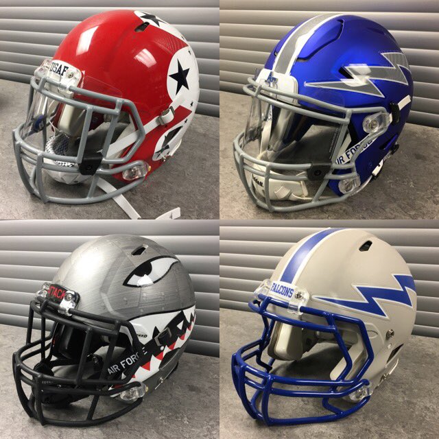 AF_EQUIP's tweet photo. . @AFFootball has worn a ton of awesome lids over the years!! Which one is your favorite? 
⚡️🔵⚪️🏈💪
#LetsFly https://t.co/FqUSHS8rJG