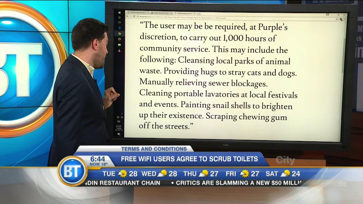 Free Wifi users agree to scrub toilets https://t.co/9FxyZ05U1d