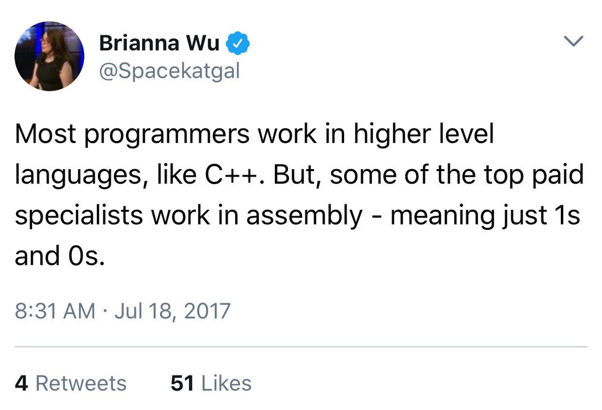 TheLocalGod's tweet image. That's binary. Assembly is processor instruction sets. Keep telling the world you're a software engineer tho