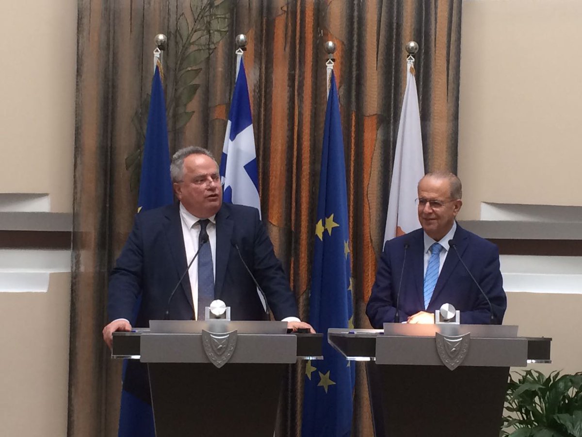 GreeceMFA's tweet photo. Κοινές δηλώσεις ΥΠΕΞ @NikosKotzias με ΥΠΕΞ Κυπριακής Δημοκρατίας @Ikasoulides (Λευκωσία, 18/7) https://t.co/cLSpeX5K2C https://t.co/jLc8IxTdwp