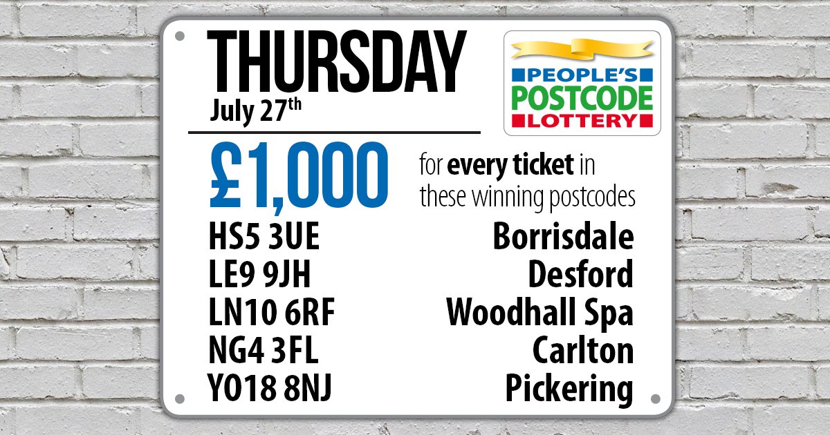 PostcodeLottery's tweet photo. Thursday's #DailyPrize #WINPIN lands in HS5 3UE, LE9 9JH, LN10 6RF, NG4 3FL &amp; YO18 8NJ! 📍Register your postcode > https://t.co/PcrVXdipJN https://t.co/d3roucgkMs