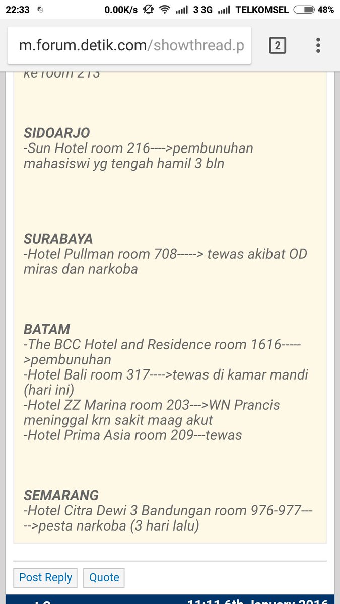 List hotel+room number serta masalahnya. Hebat juga ini yang buat list.