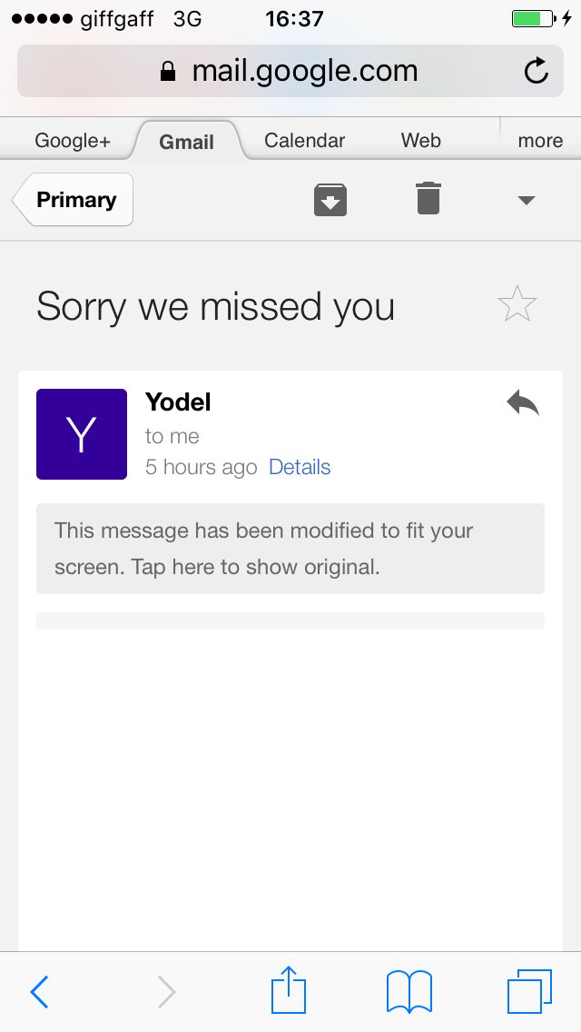 moon_rosie's tweet photo. @jbillers @mothercareuk @Mothercarehelp Now had an email saying that Yodel have tried to deliver my parcel ..... yet I've been in all day!!! What the hell is going on??? https://t.co/kVYzbBFN87