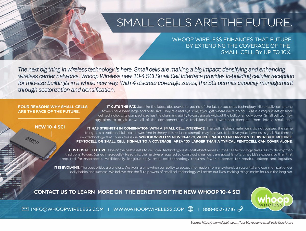 WhoopWireless's tweet photo. **Small cells are the future of In-Building Wireless. WHO enhances that future by extending the coverage of the small cell by up to 10x** https://t.co/eUGmpCYpqf