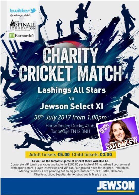 BryonyHatcher's tweet photo. Come see @PaulSullivan77 @HorsmondenCC 30/07/17 in a #Charity #cricketmatch! In aid of @barnardos &amp; @AspinallCharity https://t.co/bxrUOwXpB7 https://t.co/XBVQVwHnYz