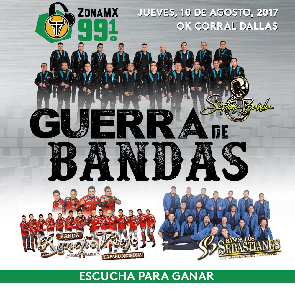 WeraRadio's tweet photo. Uff #GuerraDeBandas🙌🏼💃🏼 con @LaSeptimaBanda @sebastianes @B_RanchoViejo boletos NO estan a la venta gana los tuyos en @ZonaMX991 https://t.co/Tj4zpbvGiq