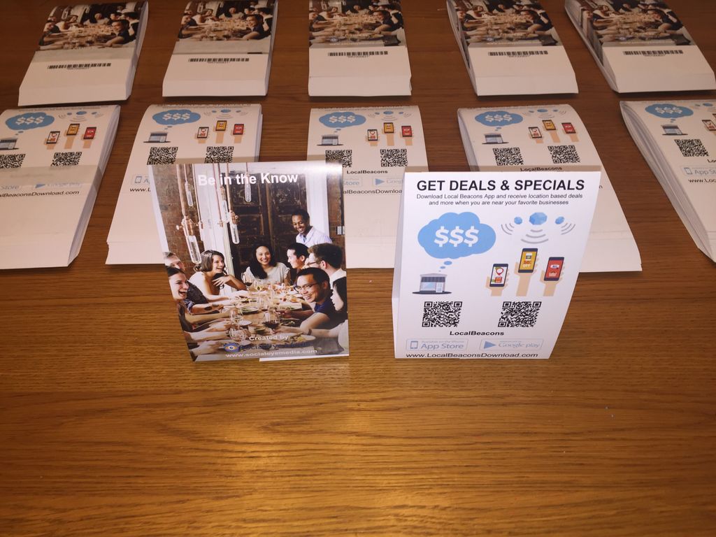socialeyemedia's tweet photo. Table tents for Geofencing promotions #LocalBeacons app available today Android/Apple phones. No battery drain or Bluetooth needed. https://t.co/07aPBog7gb