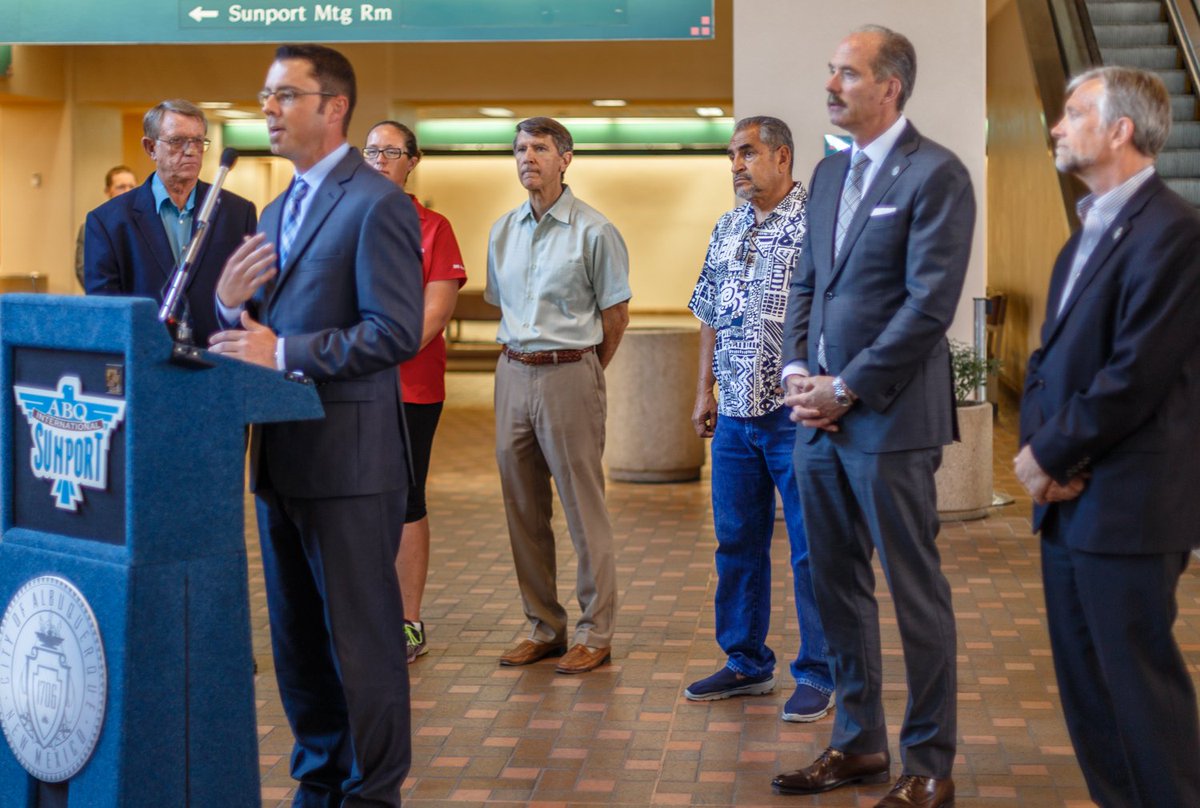 sbuckley_wyo's tweet photo. Honored to share the mic with @Mayor_Berry and @OGary in extending a warm welcome (back) to @FlyFrontier! #MeetABQ @ABQSunport https://t.co/S8BzWgJpCh