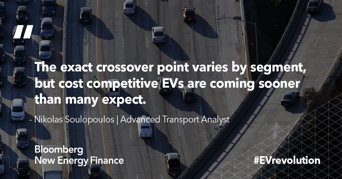 BloombergNEF's tweet photo. EVs will become cheaper than internal combustion engine models from the 2nd half of the 2020s #EVrevolution https://t.co/utsTFWc32B https://t.co/at6512o9WB