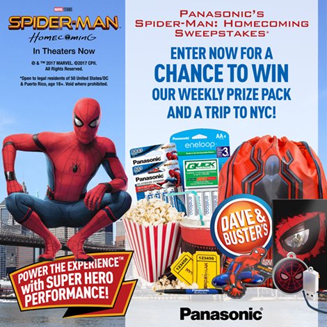 PanasonicBatt's tweet photo. New week, new prizes! https://t.co/yuHQ1CGWLx #PowerTheExperience #SpiderManHomecoming https://t.co/56dgTXjock