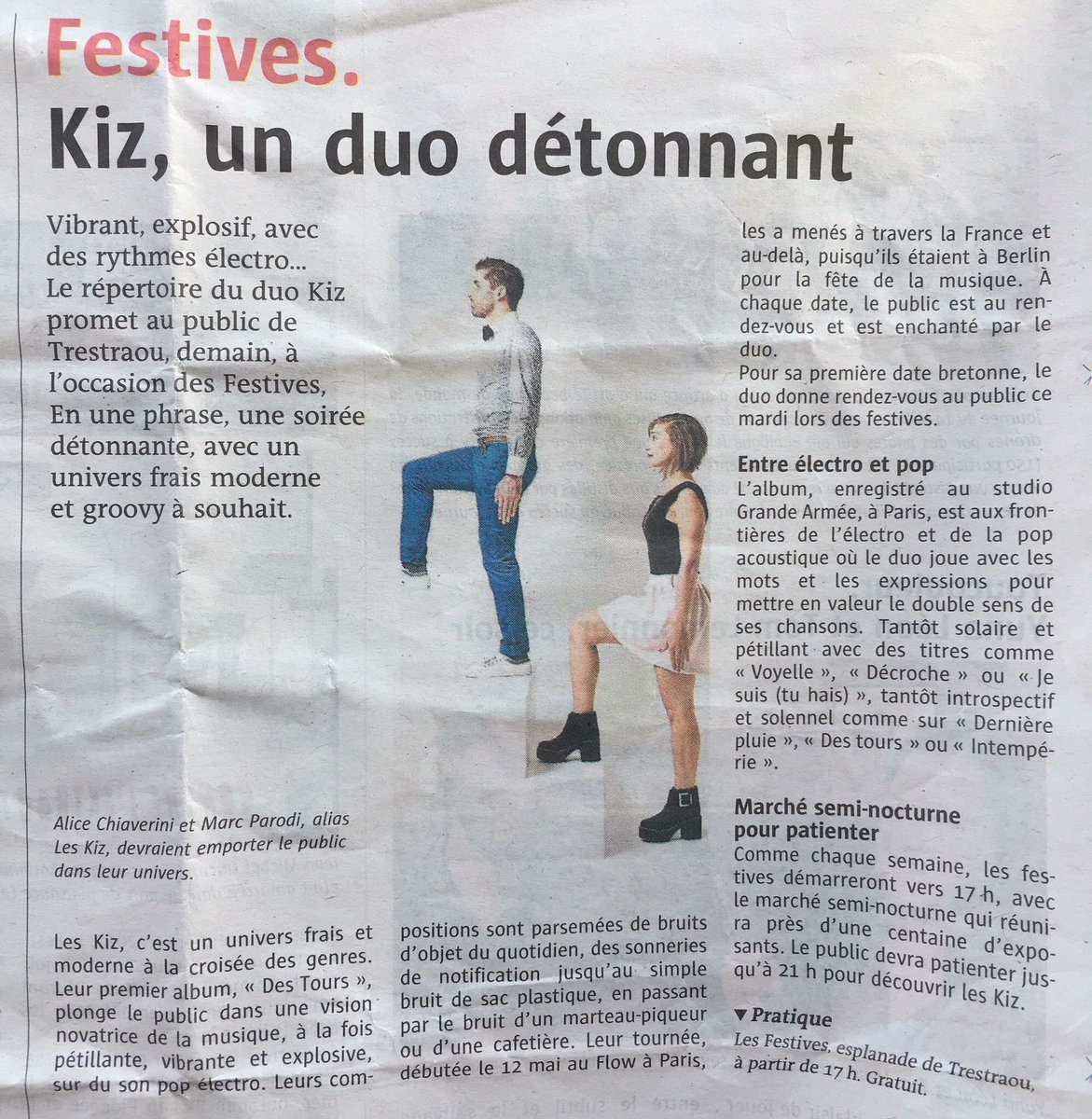 KizMusique's tweet photo. Merci @LeTelegramme ! Ce soir à Perros Guirec ! #destours https://t.co/g1a8MWdD2U