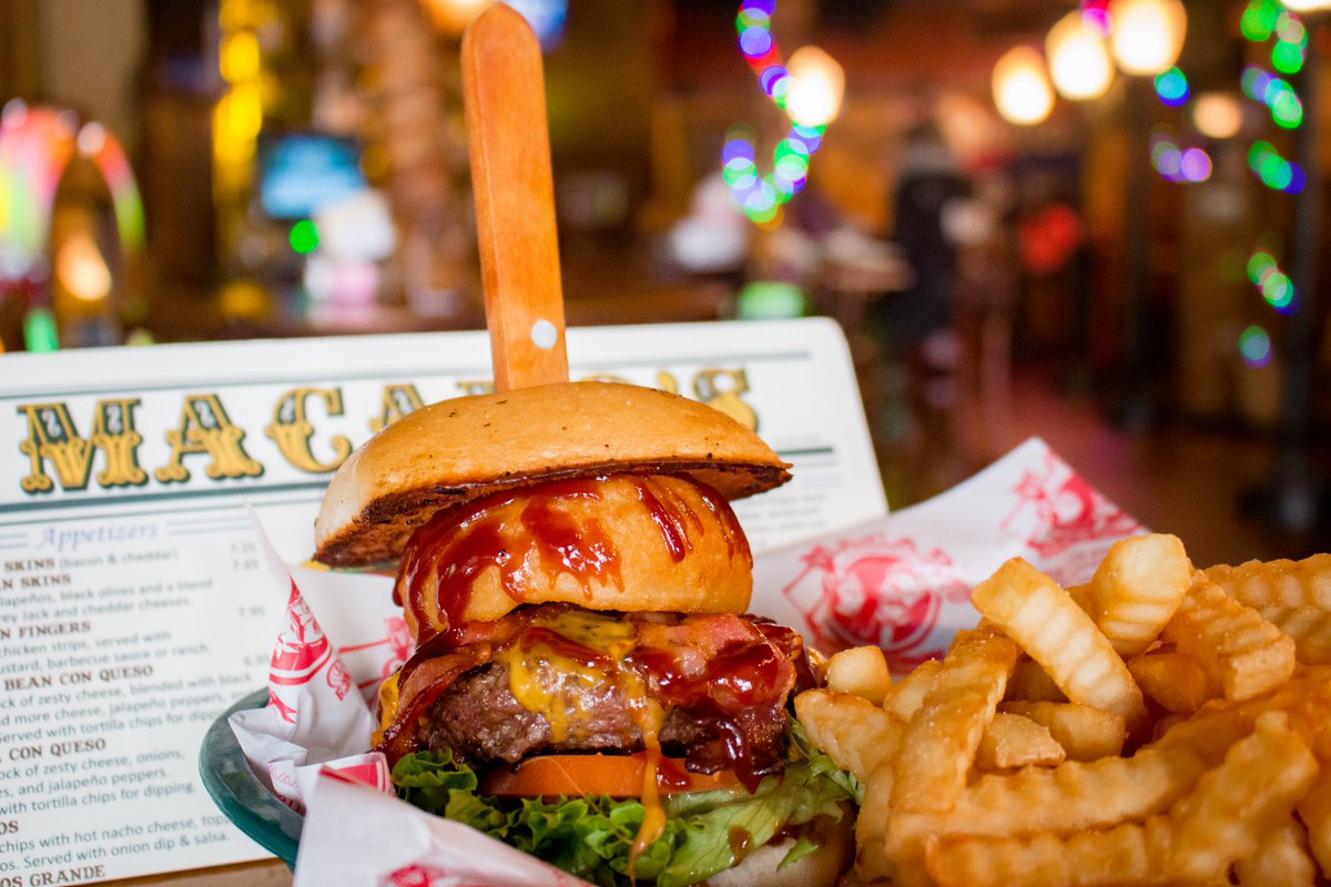macados's tweet photo. Burgers are only $7.25 all today and tonight! (Pictured: Wild Bill Burger) #macados #burgers #Overstuffed #UnderBudget https://t.co/Dfl8orfK3l