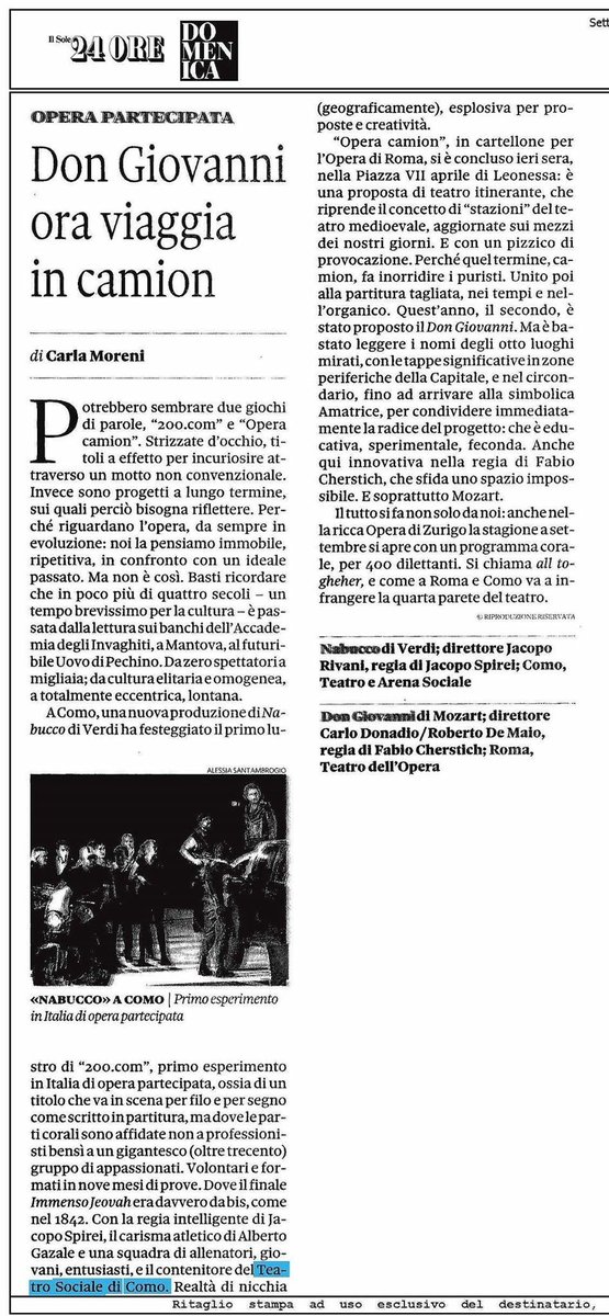 TeatroSociale's tweet photo. Il #Nabucco al @TeatroSociale: 1ยบ esperimento in Italia di #operapartecipata! Stupenda recensione del critico CarlaMoreni su @sole24ore ๐๐๐ป https://t.co/cnhGMYwfYK