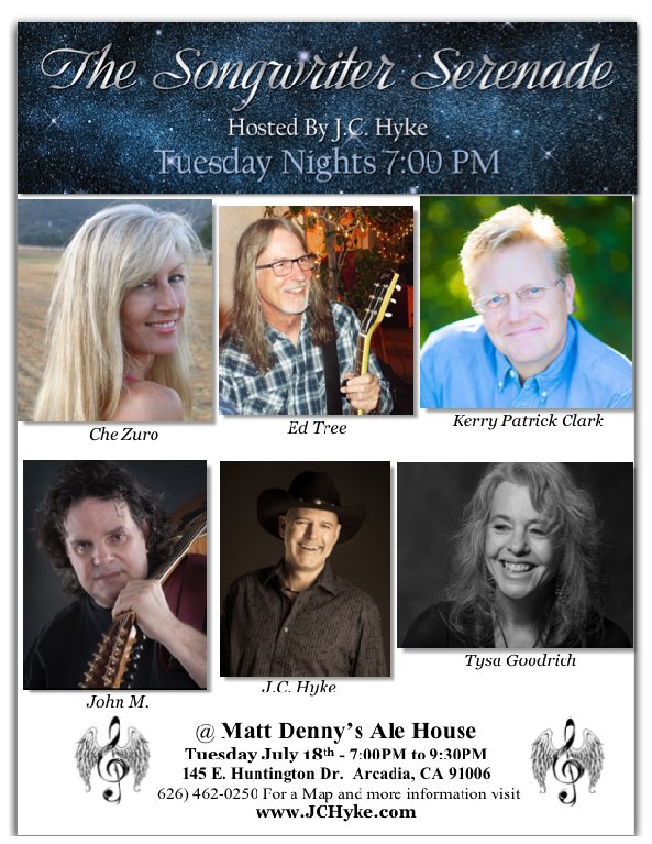 chezuro's tweet photo. #LiveMusic #Tonight Tuesday 18th @ Matt Denny’s Ale House, Arcadia CA 7pm-9:30pm
w #EdTree #KerryPatrickClark #JCHyke #SongwriterSerenade https://t.co/EZX1IVzHJv