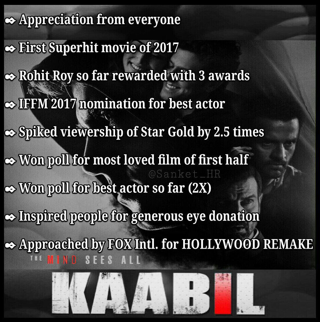 HRFCiNDiA's tweet photo. 1st bollywood Movie, which will be remake  in Hollywood  👌🤘👍😀 #GreatNews #Hrithik #Kaabil #CelebrateKaabil https://t.co/R4C7Mhw4Hd