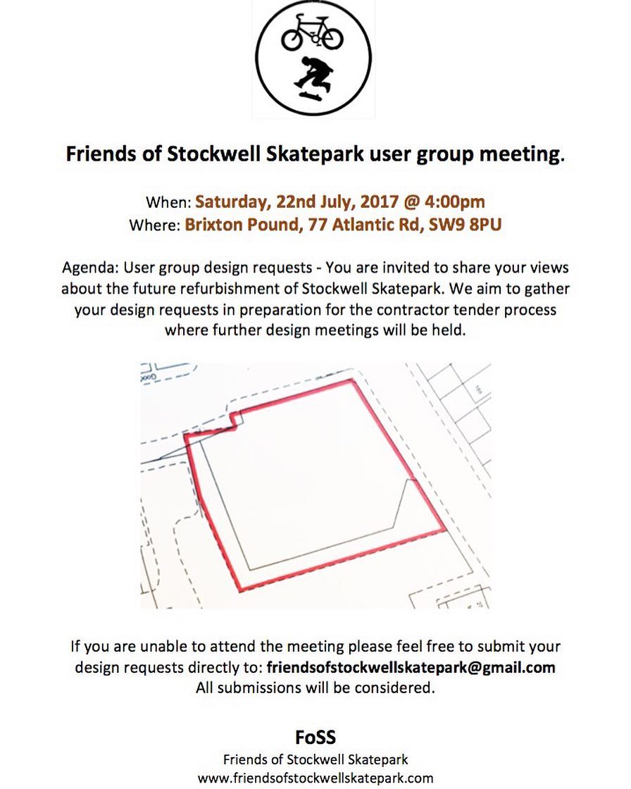 #stockwellskatepark locals: have your say on future of #BrixtonBeach. Sat 22nd July 4pm <a href="/brixtonpound/">Brixton Pound</a> with <a href="/skatestockwell/">Stockwell Skatepark</a> <a href="/brixtonsbaddest/">brixtonsbaddest</a>