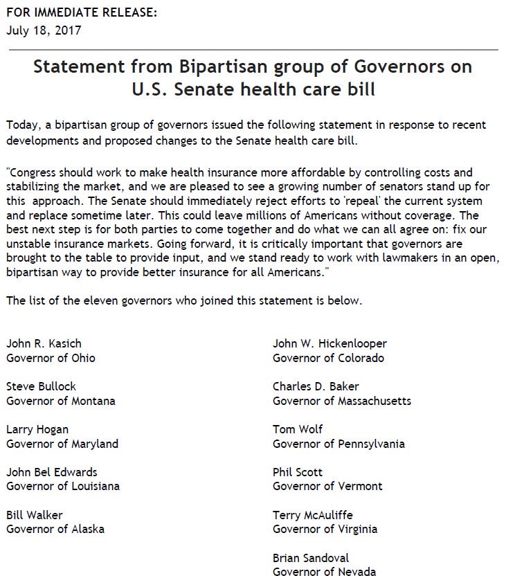 VAGovernor73's tweet photo. Today, the Gov joined a bipartisan group of 11 governors calling on the Senate to reject recent efforts to repeal #ACA with no replacement. https://t.co/qy73na9axH