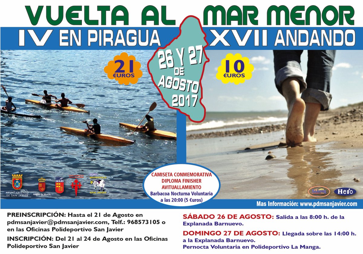 Vuelta al Mar Menor andando y en kayak 🌊🚶🏻🚶🏻‍♀️🚣🏼‍♀️🚣🏻 Ya tenemos nuevas fechas 26-27 de agosto Te atreves? + info: pdmsanjavier.com