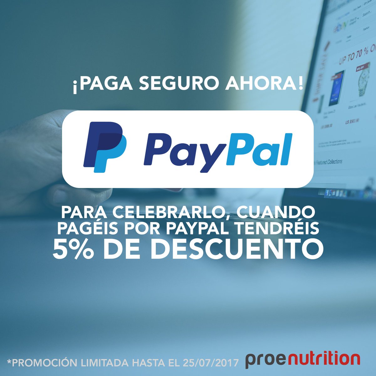 PROENUTRITION's tweet photo. ¡YA ESTÁ AQUÍ EL PAGO POR PAYPAL!
Aprovechad esta semana, ¡si pagáis por PayPal tendréis un 5% de descuento!

https://t.co/Tymetl2RRq https://t.co/6z7P9z8hct