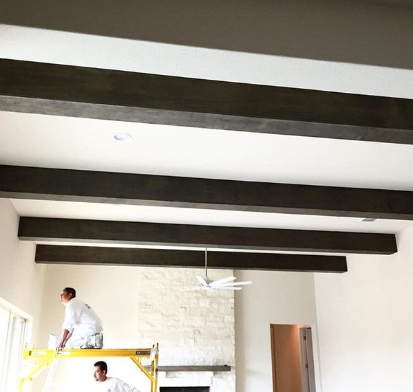 PureColorInc's tweet image. How incredible do these beams look?? Finished with 1:1 charcoal &amp;amp; bamboo! #purecolor #purecolorinc #woodstain #ecofriendly