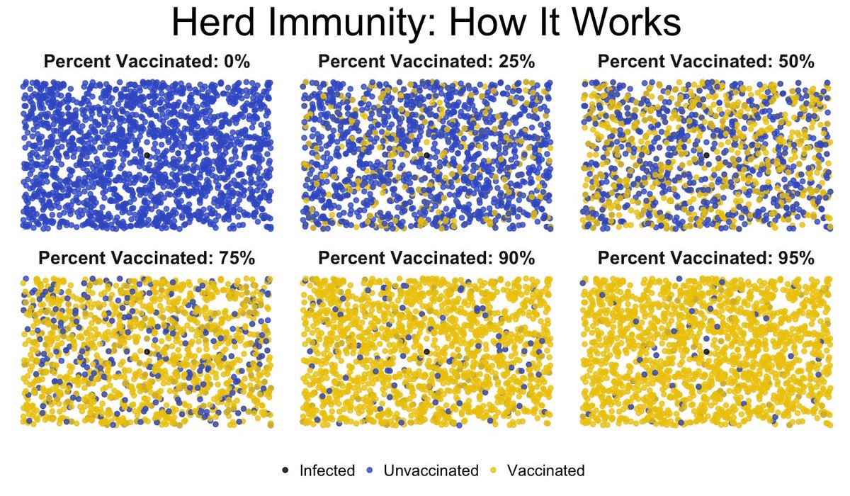 lifehacker's tweet photo. A visualization of how herd immunity works—and why vaccines are important: https://t.co/UguTyBfyu8 https://t.co/BFryLl3Mf9