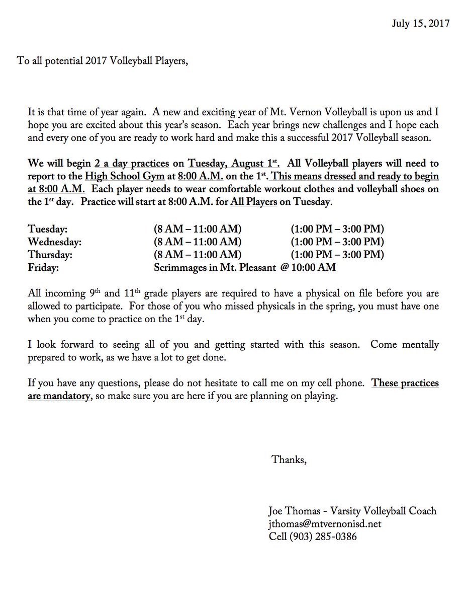 jthoops23's tweet photo. #MVHSTigers 2017 Volleyball Practice Letter https://t.co/FDfLhGCDfy