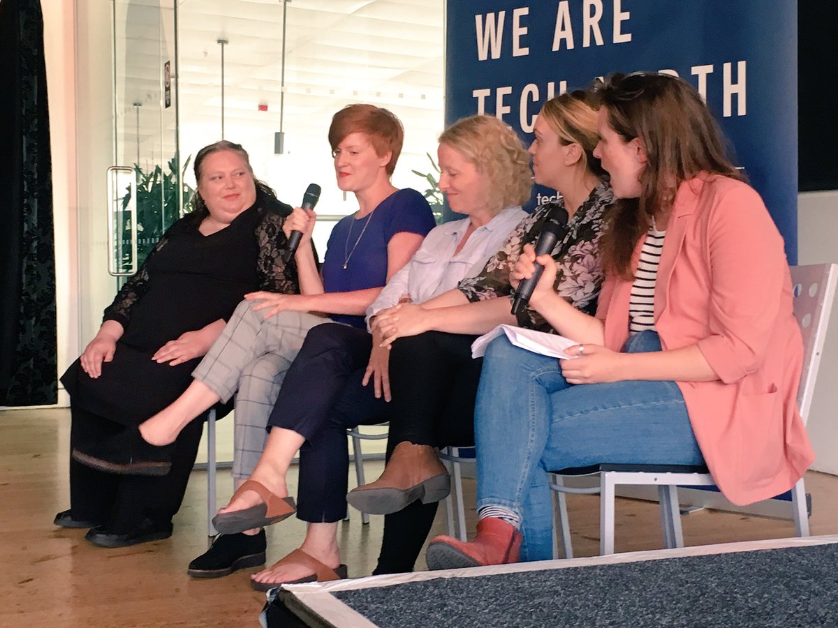 TechNorthHQ's tweet photo. Another all female panel of #NorthernVoices telling us about their experiences on the programme and the opportunities they had.

#TNShowcase https://t.co/GbywFaW698