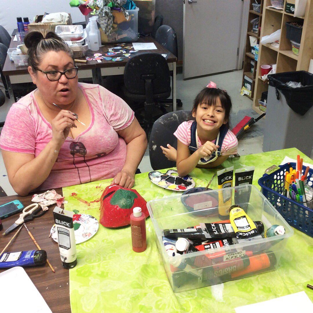 The kids of the 7-10 year old class are enjoying painting their masks today. #creatingjoythroughart #artsvisalia #kidsclass #youngatart