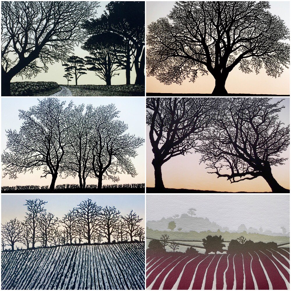 Undefeated by technology for once: collage of recent prints on #folksy. #trees #printmaking