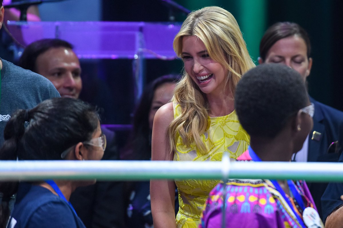 F1RSTglobal's tweet photo. Ivanka Trump visited this morning &amp; saw an exhibition match of 6 all-girl teams playing #H2OFlow #fgc2017 #STEMgirls #friendswithrobots https://t.co/Ddmsq3fLx6