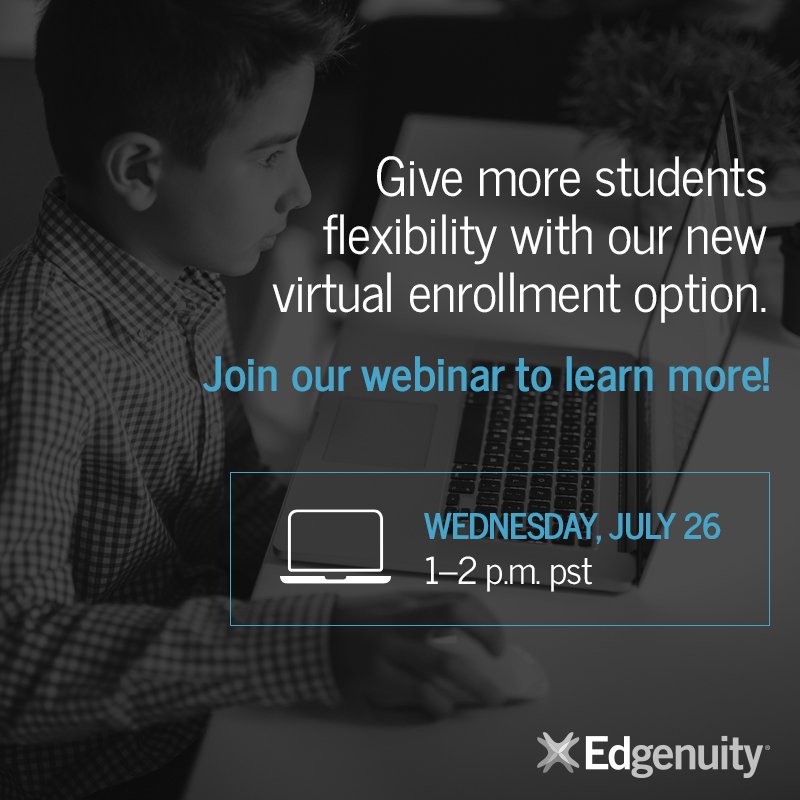 EdgenuityInc's tweet photo. Learn how Edgenuity's virtual teachers can transform your school. Join us for a webinar on 7/26. https://t.co/t7HhuJ3f0M https://t.co/jEAPFUtiJ9